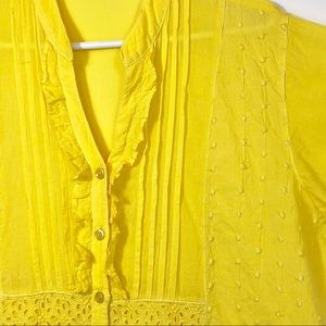 Yellow shirt, Swiss dot cotton & lace Boho, XXL